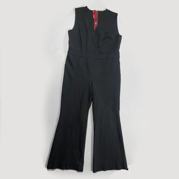 Spanx Jumpsuit Women XL Petite Black Sleeveless Zip Back Flared Leg‎ Stretch - Picture 1 of 12